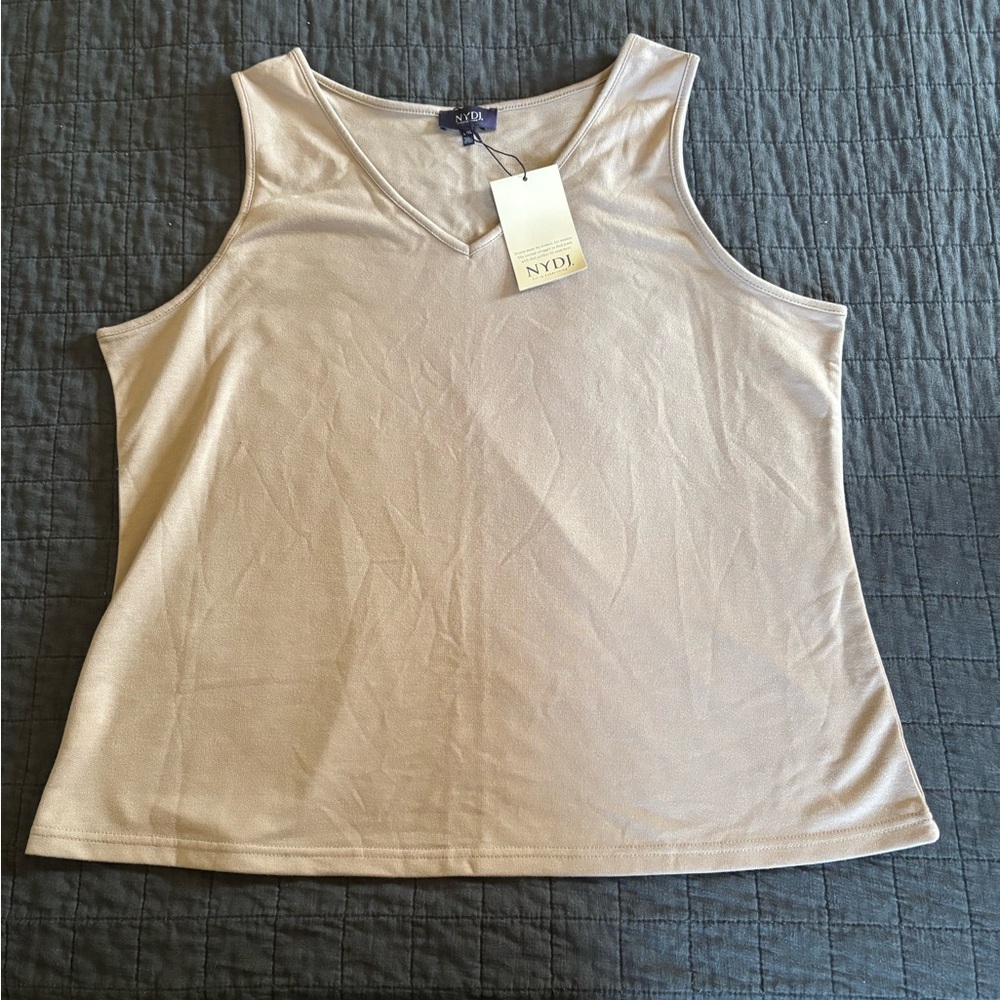 NYDJ Womens Beige V-Neck Sleeveless Tank Top Stretch Knit Size XL NWT